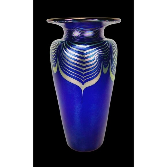VTG Steven Correia Pulled Feather Iridescent Vase Artist Proof Signed Dated 10" - Picture 2 of 16